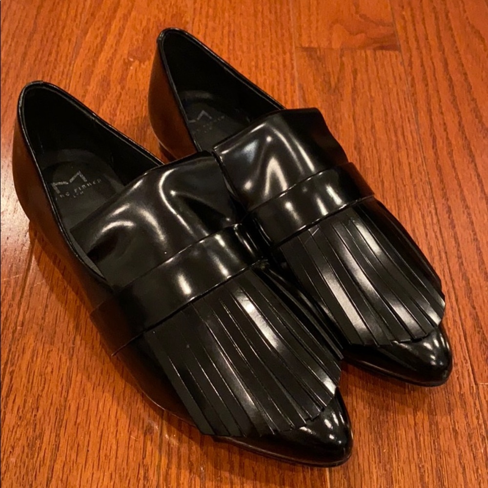 Marc Fisher LTD Black Fringe Loafer Pointy Flat